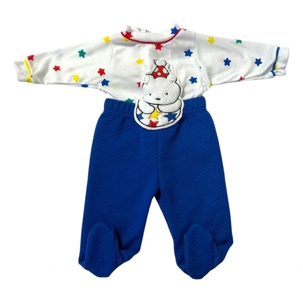 Vintage Carter’s Blue and White Starry Bear 2-Piece Outfit - 0-3 Months